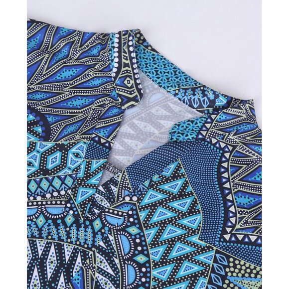 Women's Floral Notch V Neck Blouse 3/4 Sleeve Casual Work Vacation Top - Picture 3 of 6